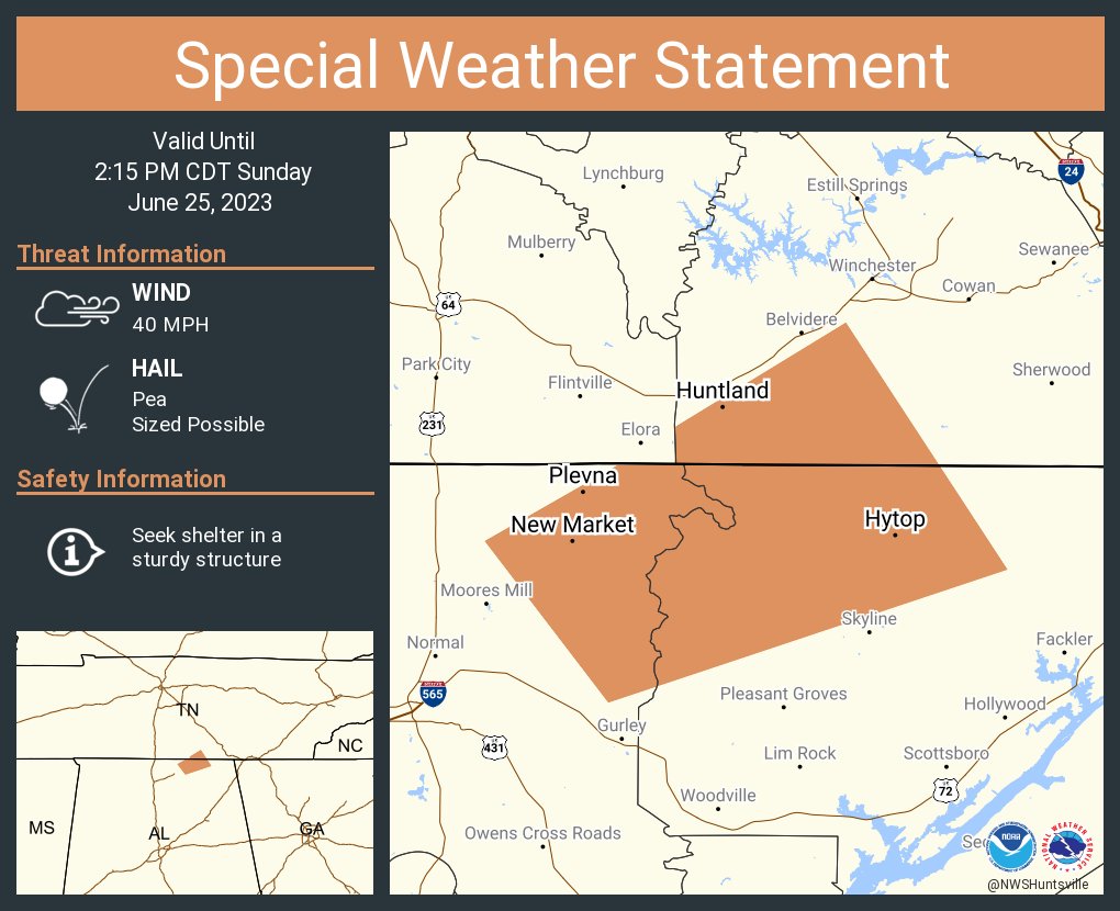 NWS Huntsville on Twitter "A special weather statement has been issued for New Market AL