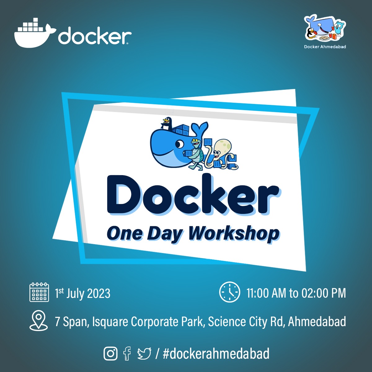 DockerAhmedabad's tweet photo. 📢Join us for a 1⃣ Day workshop on Docker and Kubernetes!  

Gain hands-on experience🧑‍💻, solidify your understanding, and kickstart July🗓️ with a bang of knowledge!  

Get ready to dive into containerisation and orchestration🐳, and score some swag too! 

https://t.co/scnIHplKtN https://t.co/bZEQ0ND9S6