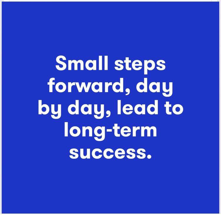 Small Steps Forward, Day By Day, Lead To Long-Term Success.

#SuccessTrain 
#innerstrength 
#wisewords 
#lifeisbeautiful 
#JoyTrain 
#GoldenHearts 
#StarfishClub 
#ThinkBigSundaywithMarsha