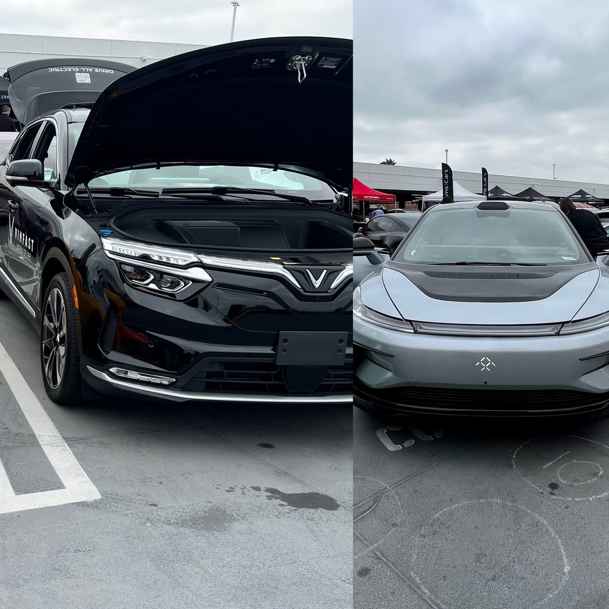 Tesla2Lucid's tweet photo. @Petersen_Museum held the inaugural, electrified, cars and coffee car show today! Great turnout, and here are some of the newer players: #CyberTruck #VinFast @VinFastUS #FaradayFuture @FaradayFuture #ZElectric VWBus but don’t worry, #AIRistotle was there a Representing #LucidOwnersClub