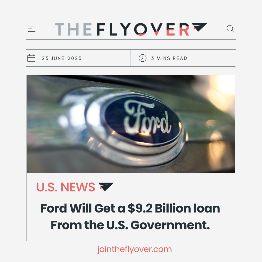 It’s the most federal money an American car company has received since the 2009 financial crisis. 

Full Story >>> jointheflyover.com/friday-june-23…

#ford #usgoverment #loan #jointheflyover