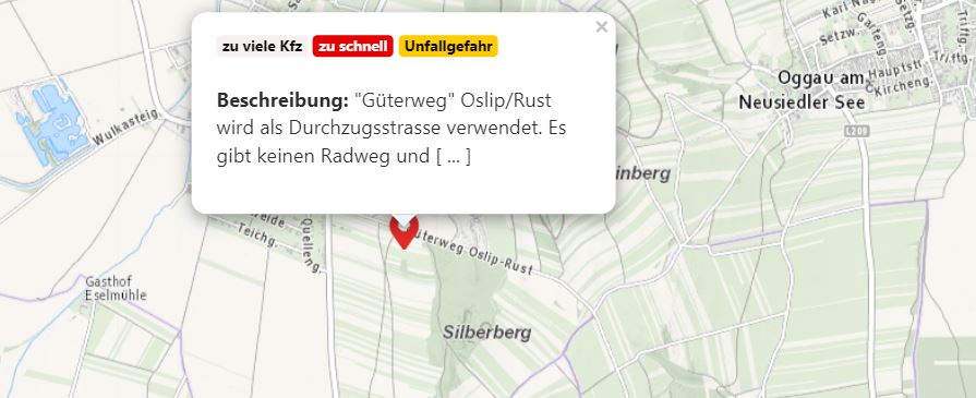 Oslip_Uzlop's tweet image. So ist es. Und fast alle sind am Güterweg #Oslip - Rust (im Übrigen teilweise auch ein Wanderweg) viel zu schnell unterwegs!
Die Einträge in der vom @VCOE_AT bereigestellten Seite &quot;Wo es #Verkehrsberuhigung braucht&quot; wurden Mitte Juni 2023 an die zuständigen Stellen gemeldet.