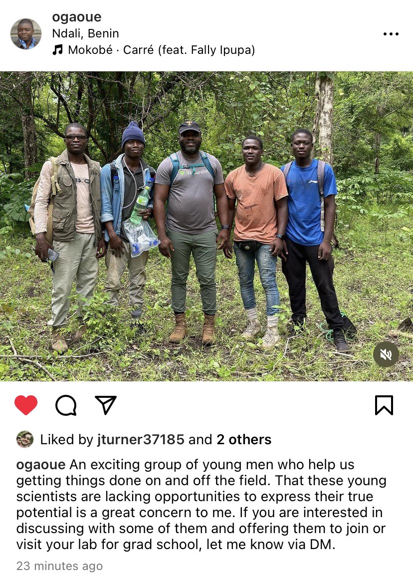 Opportunities for #African #scientists are few and far between. If you’re into #populationdynamics #conservation #Africanresearch and have lab openings, contact <a href="/ogaoue/">Orou Gaoue</a>