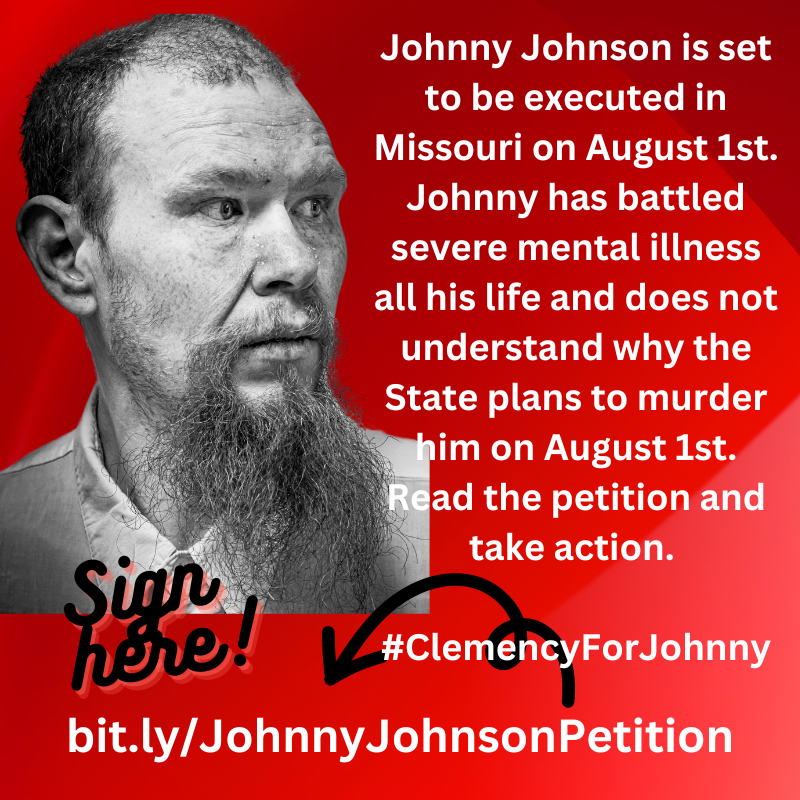 MADPMO's tweet photo. Missouri’s use of the death penalty is cruel and unusual punishment. Executing #JohnnyJohnson violates the Eighth Amendment. #ClemencyForJohnny https://t.co/2TYnwQynMo https://t.co/s1actwJ7SH