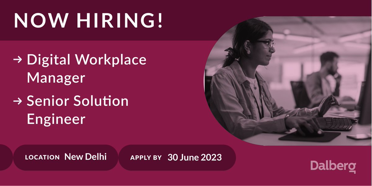 DalbergTweet's tweet photo. #Hiring: Dalberg’s global #IT team is looking for experienced technical experts to develop &amp; manage our in-house IT systems &amp; processes.
➡️ Digital Workplace Manager: https://t.co/ag5ouZdiC8
➡️ Senior #SolutionEngineer: https://t.co/q8znbviYYs
📍 #NewDelhi
🗓️ Apply by 30 June https://t.co/mQ2S7Uwva2