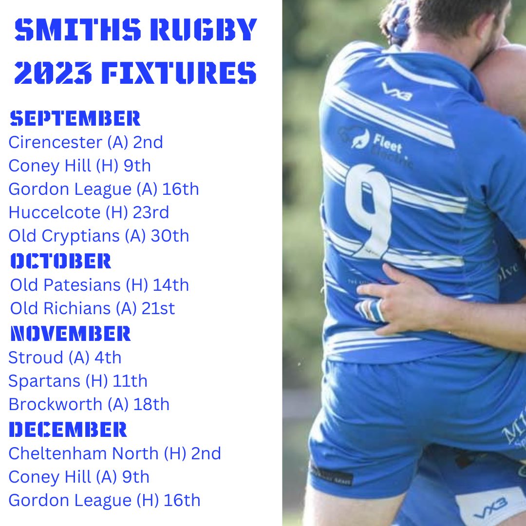 SmithsRugby's tweet photo. Ahead of pre season starting next week (Player’s Meeting, both current and new, 29th June), here are our fixtures for the 1st team.

Will release United fixtures when we have them! https://t.co/rwvNTz0wwU