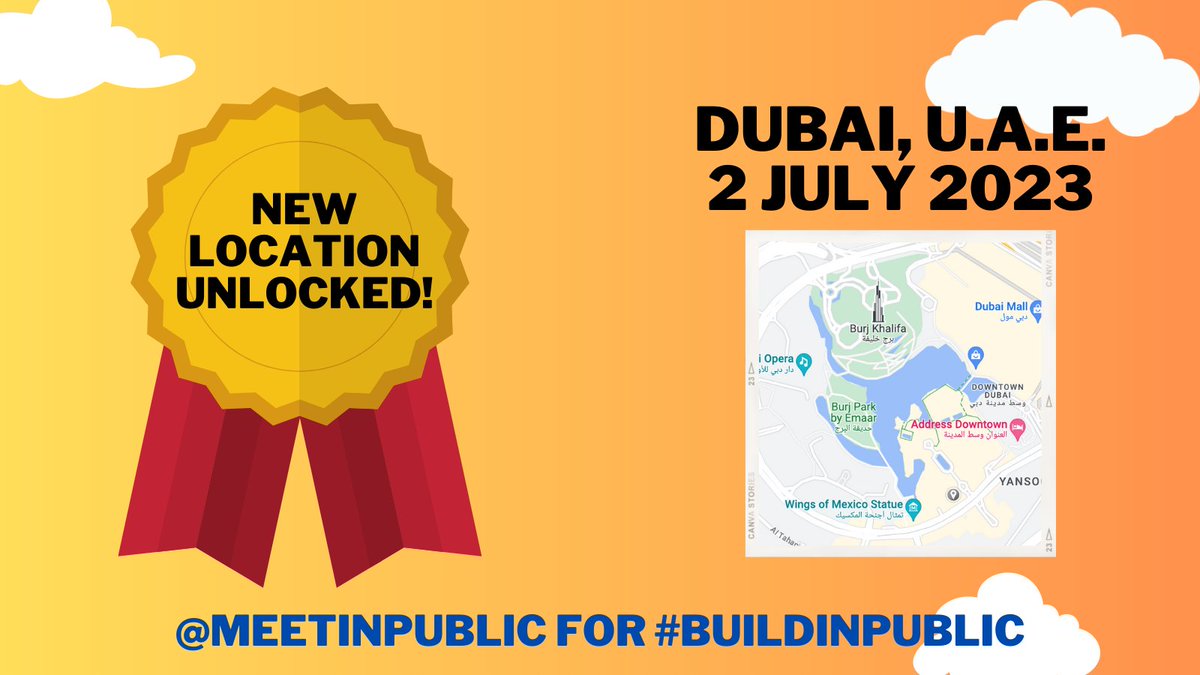 alexkadyrovcom's tweet photo. Calling all #buildinpublic enthusiasts! ππ
I'm thrilled to announce that a new location has been unlocked for our offline meeting on July 2, 2023: Dubai, U.A.E.! π΄
#MeetInPublic_Dubai @MeetInPublic https://t.co/1MxT6UBTzk