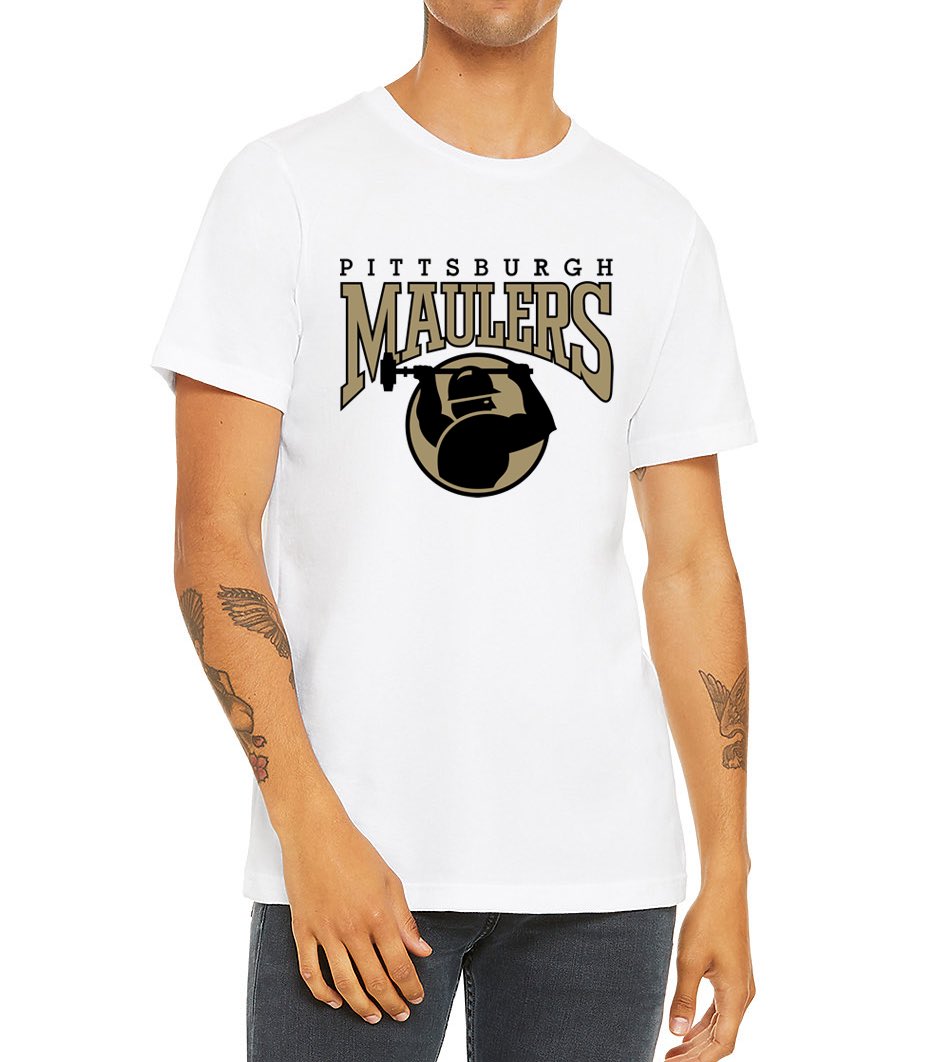 UsflShop's tweet photo. Limited Edition gold #pittsburghmaulers t-shirts are now available to celebrate their first championship appearance!

#usflplayoffs #usflchampionship #usfl https://t.co/zDH49pdNEk