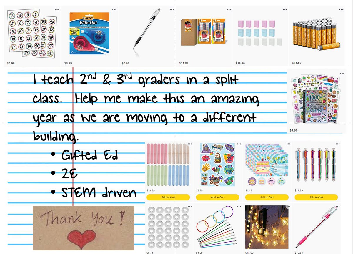 @Jmuilenburg6 @DonorsChoose @kbosanders hanks for help out! I teach a 2nd 3rd split of gifted students. They challenge me everyday and I enjoy providing them all the support they need. Can you check put our #STEM list for #TeacherAppreciationWeek and #clearthelist ? Thanks💚💙 amazon.com/hz/wishlist/ls… so much fun left.