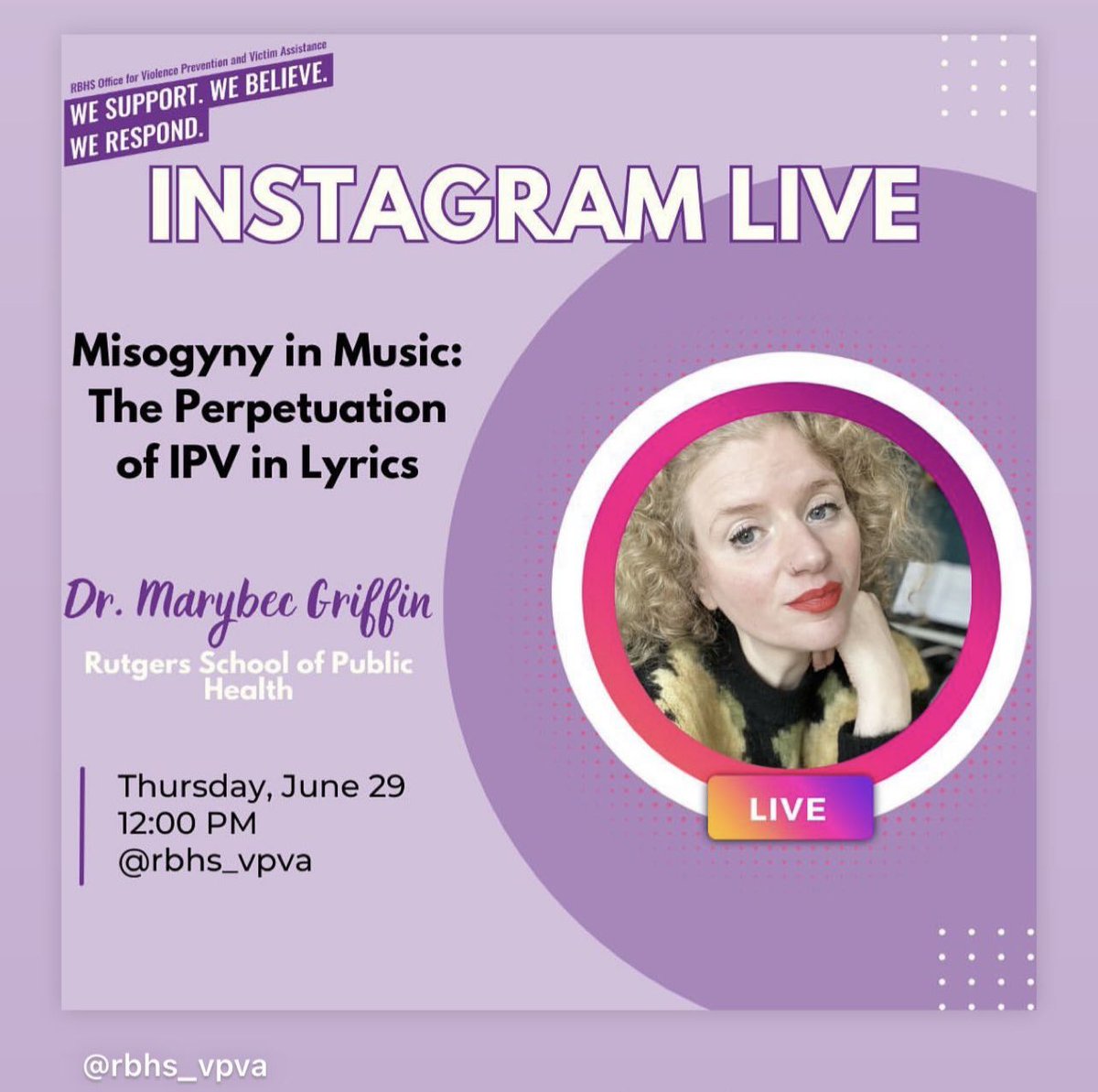 MarybecGriffin's tweet photo. Tune in to hear me talk about music and violence. Instagram, Thursday hosted by @RBHS_VPVA https://t.co/TvtpzcDZLJ