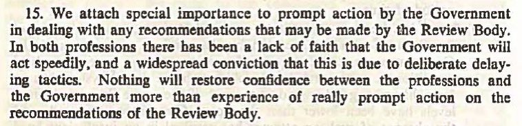trentconsultant's tweet image. Royal Commission on Doctor’s &amp;amp; Dentist’s Pay reported in 1960. It arose from industrial unrest caused by government holding back Drs pay. Was accepted in full - despite a country broke from war &amp;amp; wracked by inflation. Could have been written yesterday @hmtreasury @Number10press