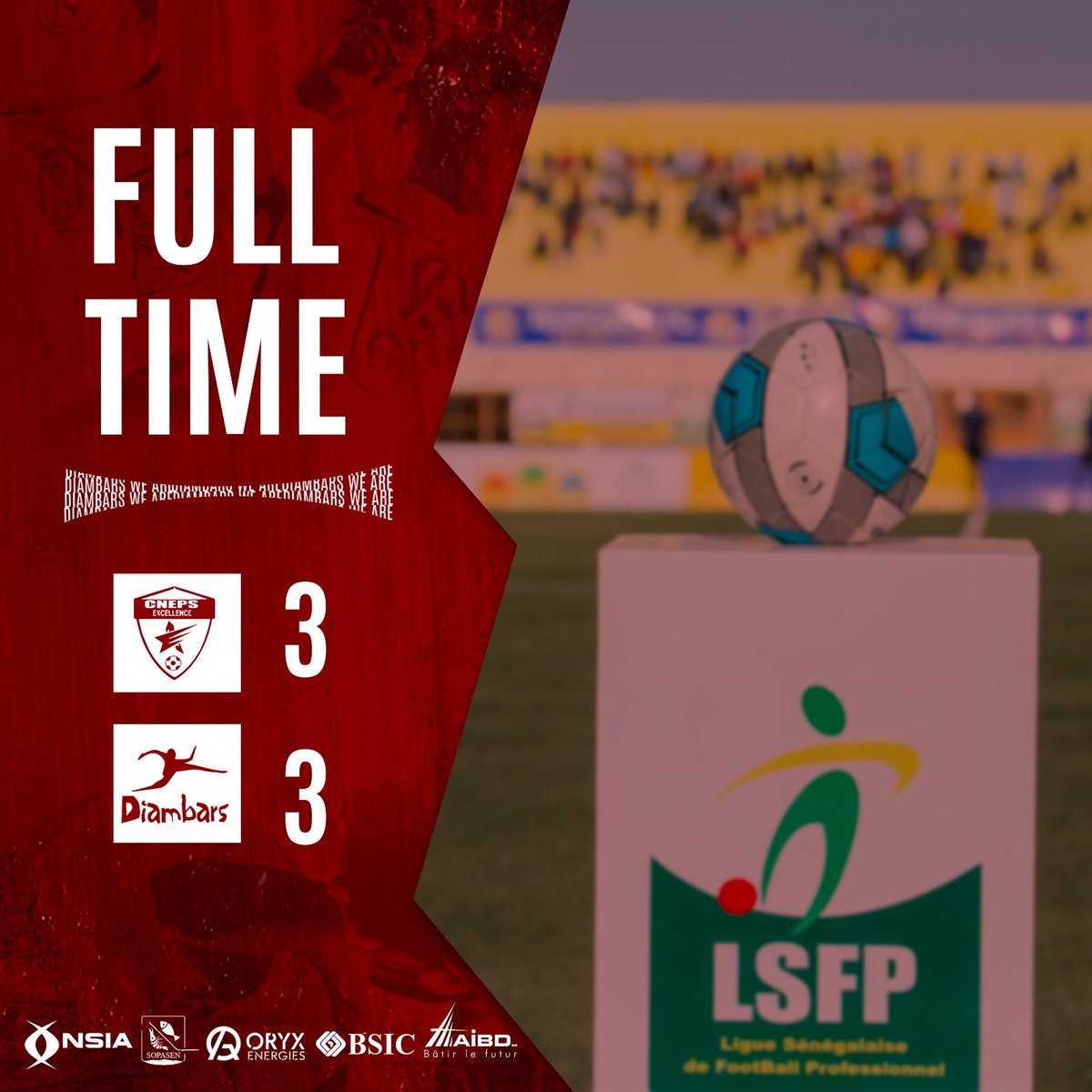 diambars_fc's tweet image. 90’+5| Match terminé. 

CNEPS Excellence 3-3 Diambars FC

#CNEPSDFC #FootLocalSN #Ligue1SN @LSFP_sn #DiambarsWeAre 🔴⚫️