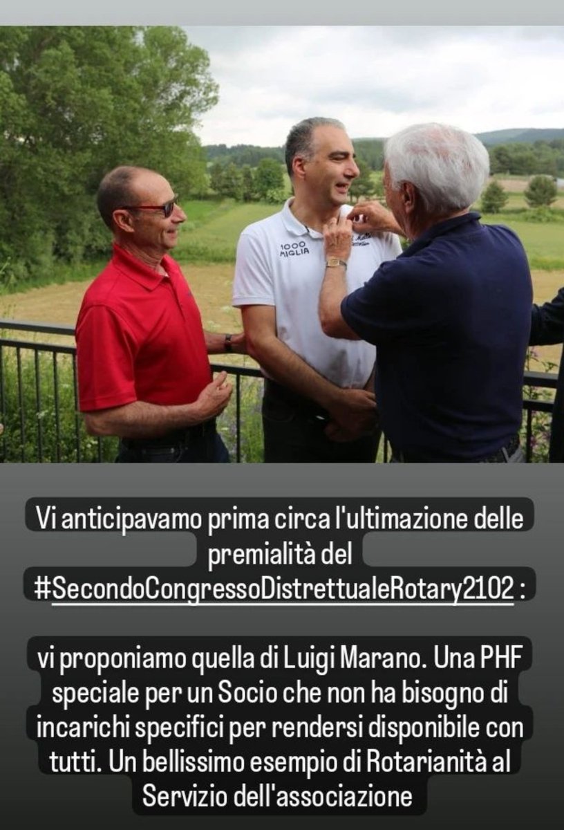Ancora una premialità del #IICongressoDistrettualeRotary2102. Una Paul Harris Fellow speciale per un socio, Luigi Marano, che non ha bisogno di incarichi per rendersi disponibile con tutti. Un esempio di #Service e di #Rotary.
#ImagineRotary #EnjoyRotary #Distretto2102