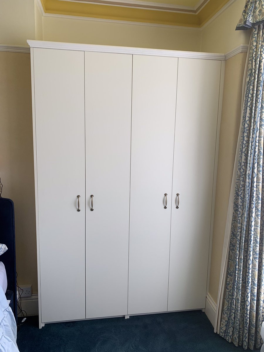 JMHcolchester's tweet photo. Wardrobe and shelving for JMH this week. The furniture was specially designed with low and pull down rails for a customer who uses a walking aid and needs to be able to sit in front of the wardrobe. #sbswinner #gobespoke #SmallBusiness #colchester #design https://t.co/gaLazhChq4