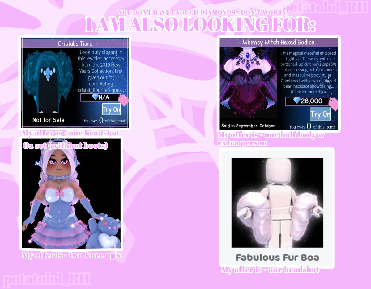 potatolol_RH's tweet photo. Doing rhd comms cuz I'm ✧broke✧ again lol. Please make sure you have read everything before commissioning me! #royalehigh #artrh #rhart #rhcommisionsopen #rhcommisions #robloxcommisions #rhdcommisions #royalehighcommisions #robloxart #commisions #RHTC #RTC https://t.co/mm3OVzvmkL