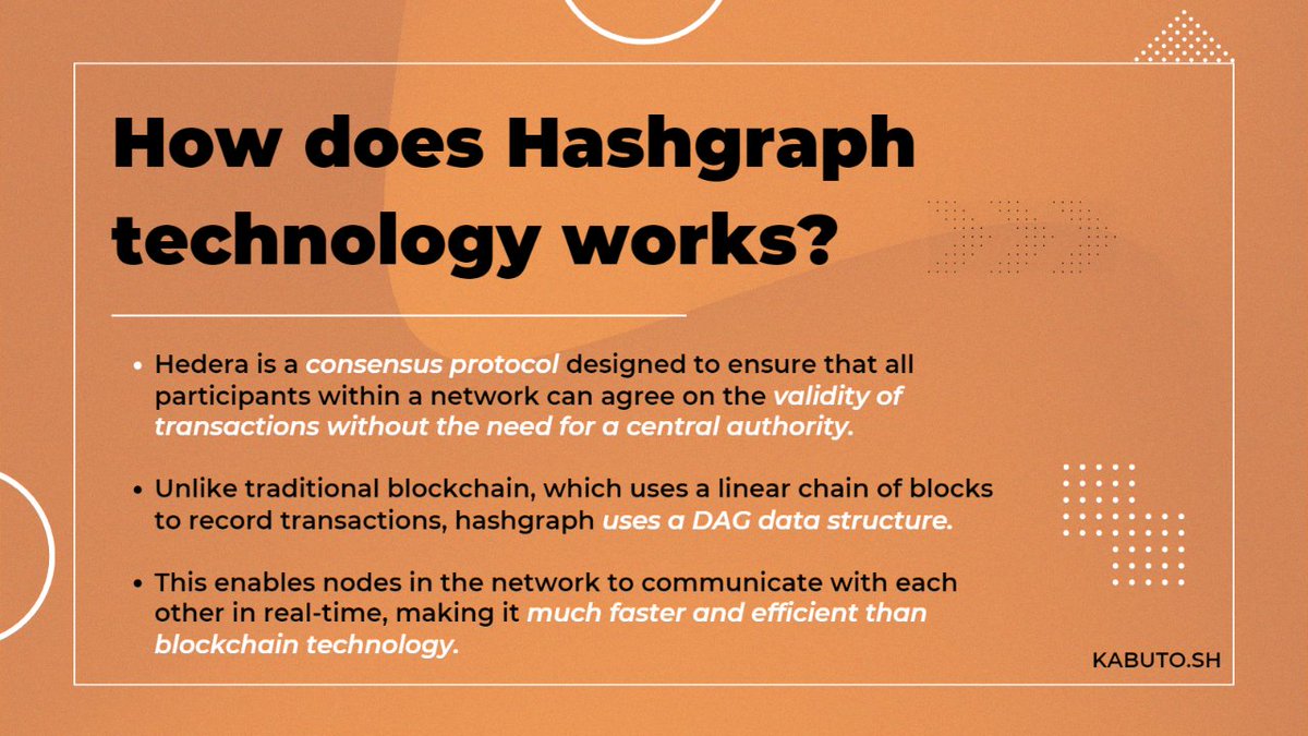 kabuto_sh's tweet photo. #Hedera uses a unique consensus algorithm called #VirtualVoting. This ensures that all nodes agree on the order and validity of transactions without requiring the expensive and energy-intensive proof-of-work or proof-of-stake mechanisms used by traditional #blockchain systems. https://t.co/Lh3WKbZs0X