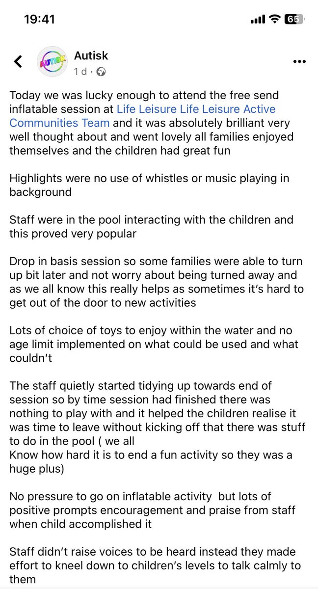 Michelle childs (@michellechilds8) on Twitter photo This weekend, <a href="/lifeleisureUK/">Life Leisure</a> had the pleasure in hosting our 1st #SEND family inflatable swim session.
We delivered a session which, until we started speaking to parent/ carers & those with lived experience, didnāt realise a problem existed or excluded people 
 
Feedback below This weekend, <a href="/lifeleisureUK/">Life Leisure</a> had the pleasure in hosting our 1st #SEND family inflatable swim session.
We delivered a session which, until we started speaking to parent/ carers & those with lived experience, didnāt realise a problem existed or excluded people 
 
Feedback below