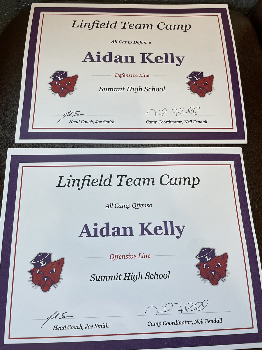 After a great team camp and talk with @CoachHeck55 i am proud to say i have received my first offer to play collegiate football at linfield university. Go cats! @Summitstorm_FB