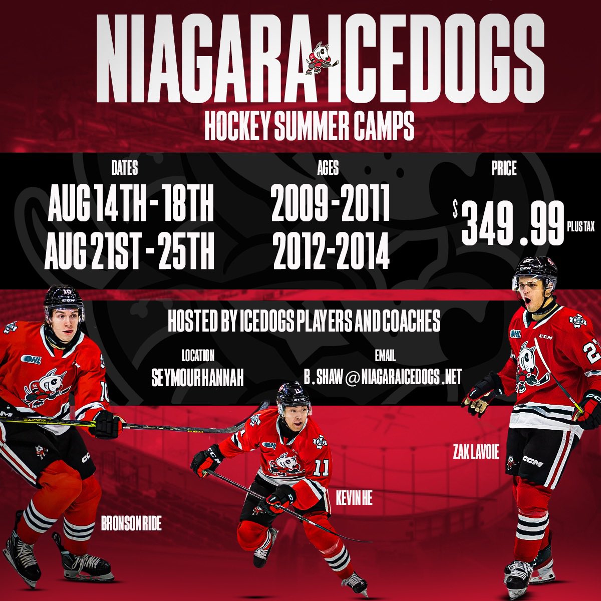 STILL SPOTS AVAILABLE‼️

If interested email b.shaw@niagaraicedogs.net and for more information click here ➡️ niagaraicedogs.net/icedogs-2023-h…
