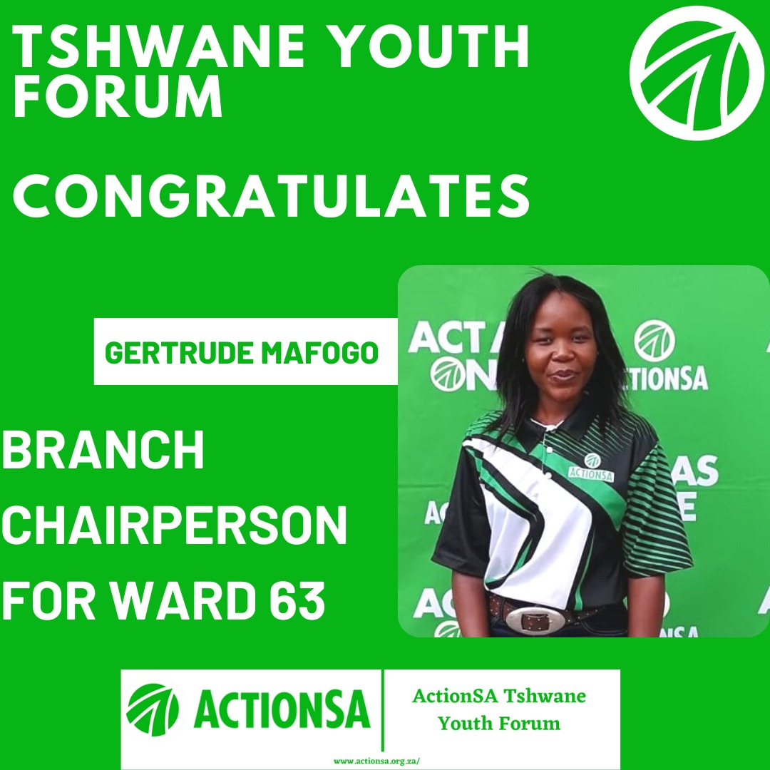 Tshwane Youth Forum embraces the leadership of women, lets congratulate our very own elected leader, Gertrude Mafogo as the chairperson of Ward 63.🥳🥳🥳✊🏽✊🏽✊🏽💚💚💚 @ActionSA_Youth @chris_mbot @MjekanaJK