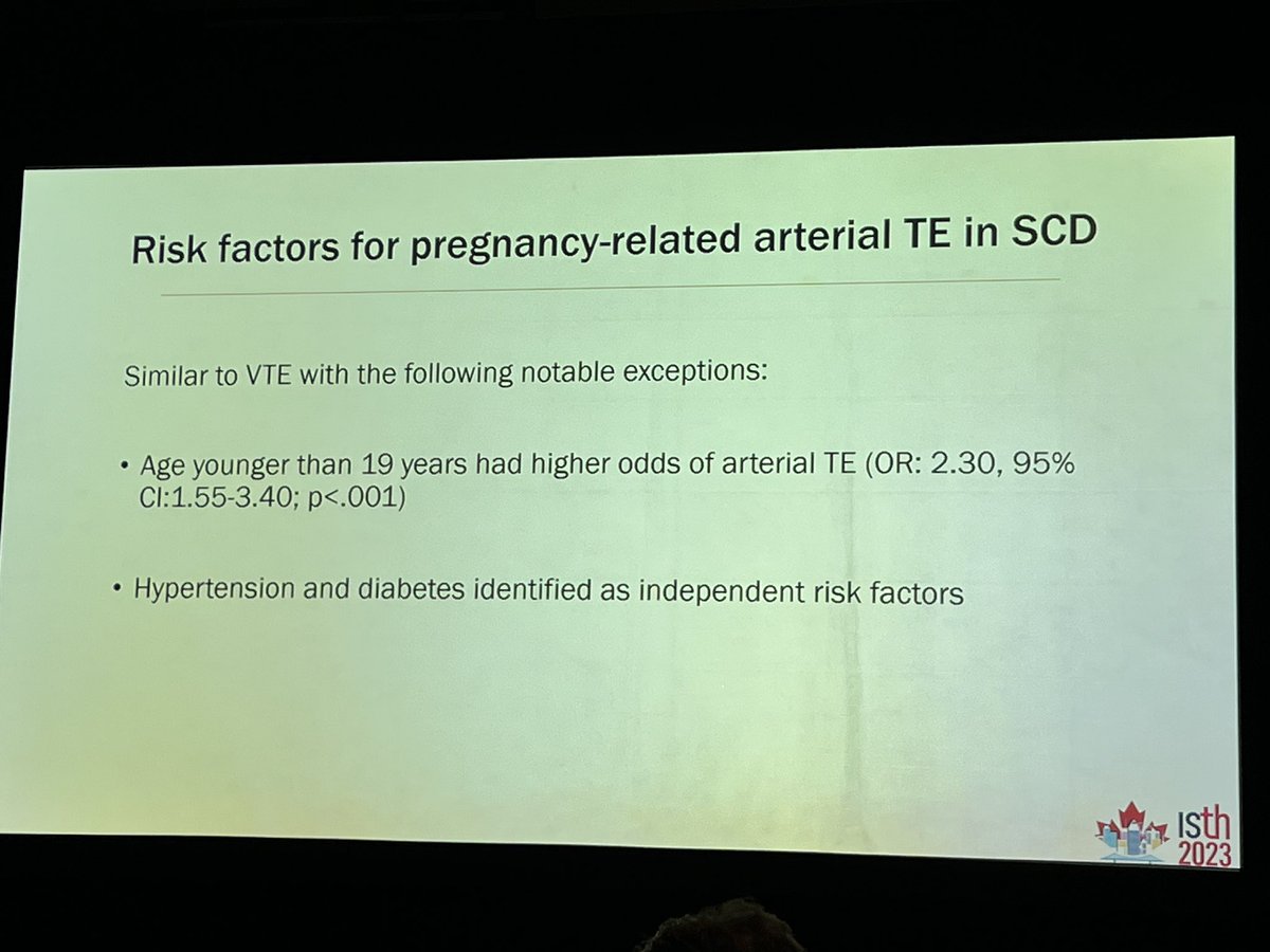 bryony_ross's tweet photo. Surprising (to me at least!) increase in arterial thrombosis in younger vs older SCD pts in pregnancy. #ISTH2023 https://t.co/Jx6CfCKphi