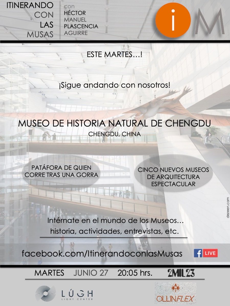 Acompáñanos este martes...! 

#itinerandoconlasmusas #museos #museum #arte #art #cultura #arquitectura #Jalisco #arqueologia #archeology #paleontología #Lugh #ollinflex #chengdu #China