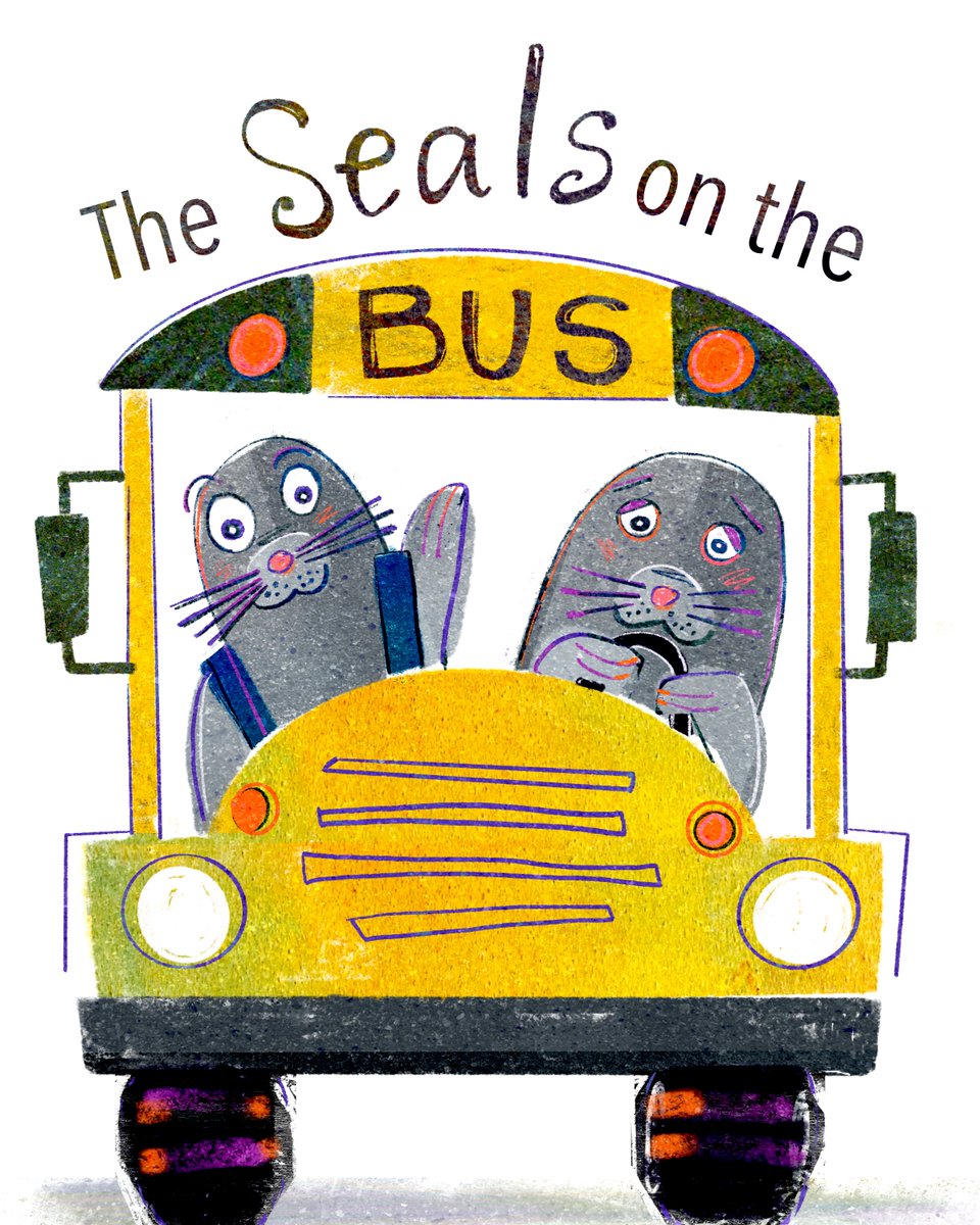 The #SCBWIDrawThis word for June is yellow. So I give you a little wordplay. 🎶🦭🚍🎶