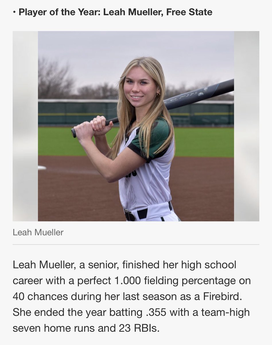 Congratulations to <a href="/LMueller27/">LeahMueller27</a> on her All Area Player of the Year🙌🏻💚🖤🥎