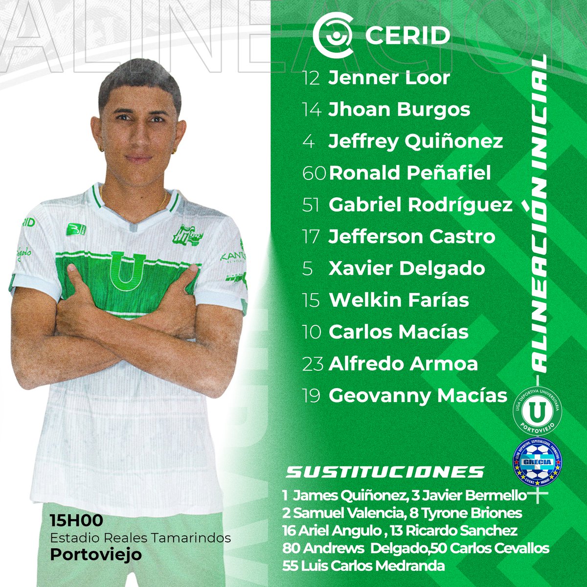 LDUPoficial's tweet photo. 1⃣1⃣Inicial!💚🤍
Presentado por #Cerid
#LDUP 🆚 #CDGrecia
#LDUPvsCDGrecia #VamosLiga🟢⚪️ https://t.co/KIWYPoRxzG