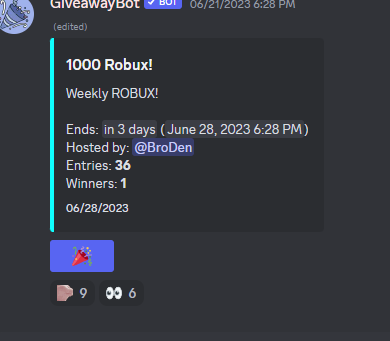 BrobotStudios's tweet photo. 1000 Robux Giveaway!!!
Only 3 days left!
To Enter:
・Like + Retweet 
・Follow Me 
・Join the Discord and hit the party hat in the giveaway channel https://t.co/J69hGUcaJS

Winners DMed
#ROBLOX #ROBLOXDev #robloxgiveaway #robuxgiveaway #robuxgiftcard #FreeRobux #robuxcodes https://t.co/U0yFvzqSEt