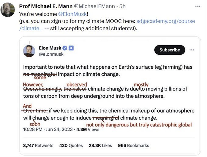 JKSteinberger's tweet image. And predictably a bunch of abusive climate deniers show up. Here's the thing though.  I am not the only IPCC author or climate scientist to accuse Musk of getting it wrong. By far. So ratio-ing IPCC authors and climate scientists is a @Tesla pastime now? Or just the women? 🤔