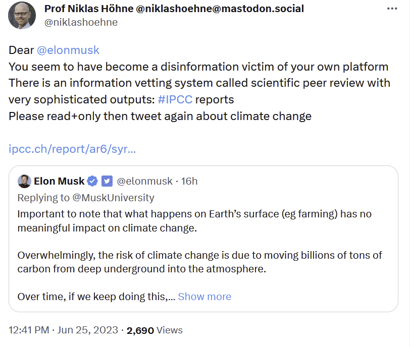 JKSteinberger's tweet image. And predictably a bunch of abusive climate deniers show up. Here's the thing though.  I am not the only IPCC author or climate scientist to accuse Musk of getting it wrong. By far. So ratio-ing IPCC authors and climate scientists is a @Tesla pastime now? Or just the women? 🤔
