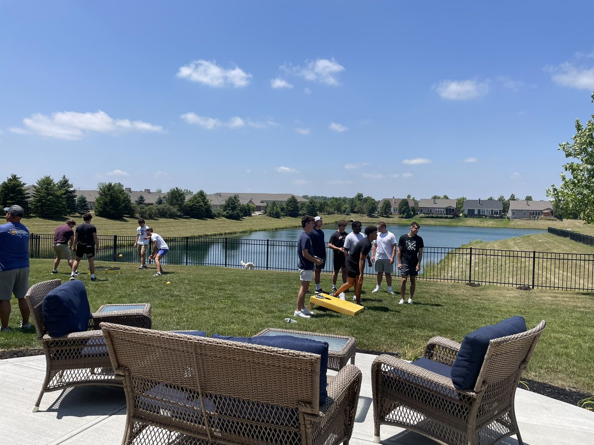 Great afternoon with <a href="/ButlerUFootball/">Butler Football</a> freshmen!  <a href="/Coach_ABarr/">Alex Barr</a> is the king of corn hole. Excited to have them on campus. Work starts tomorrow!!! #TheButlerWay