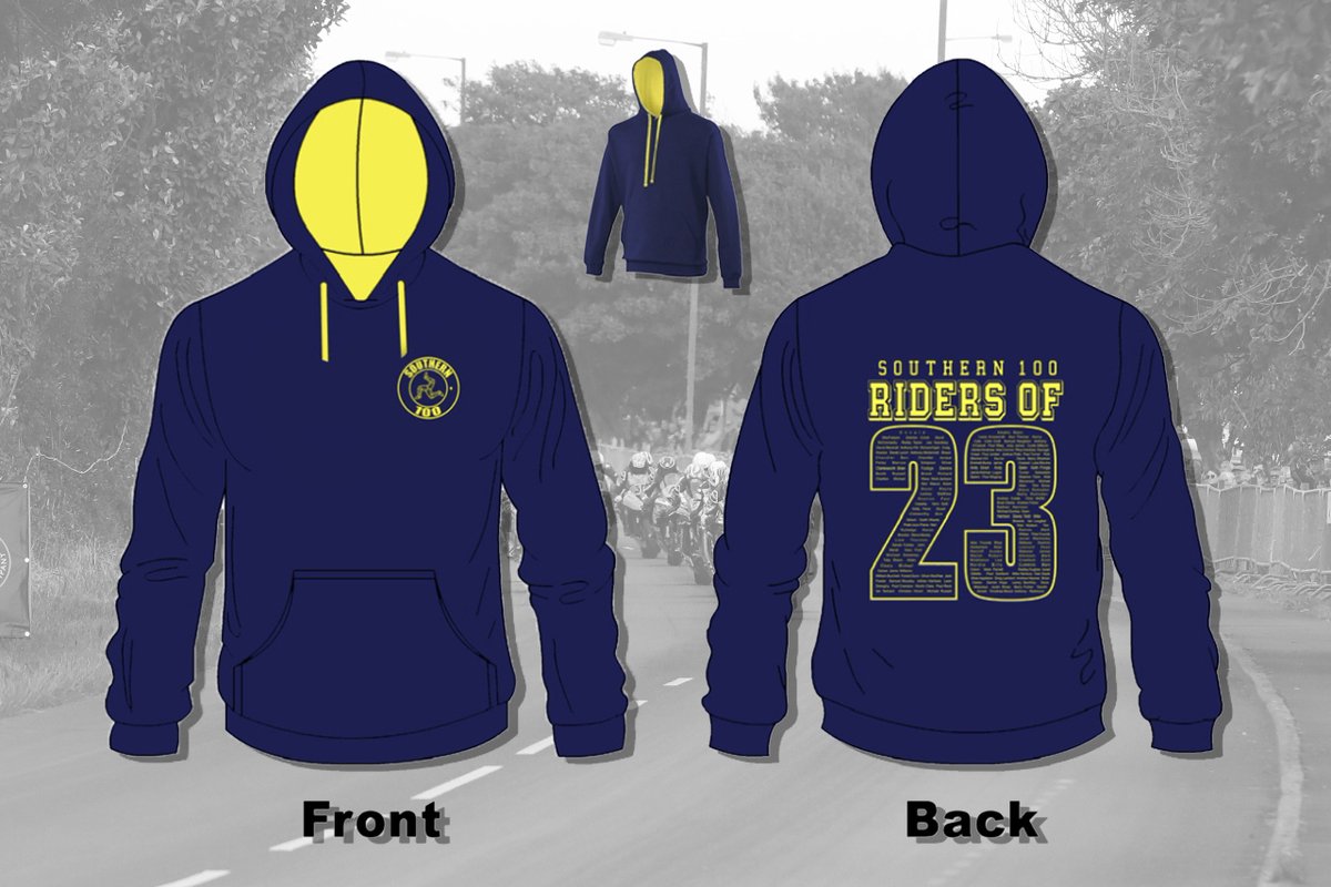 S100isleofman's tweet photo. The Riders Hoodies are back, this year navy &amp; yellow!

Order on our website at https://t.co/JUDdS4GKyY and choose either collection at the races or we can also post them out worldwide.

(1/2) https://t.co/Ign7TfC7Xc