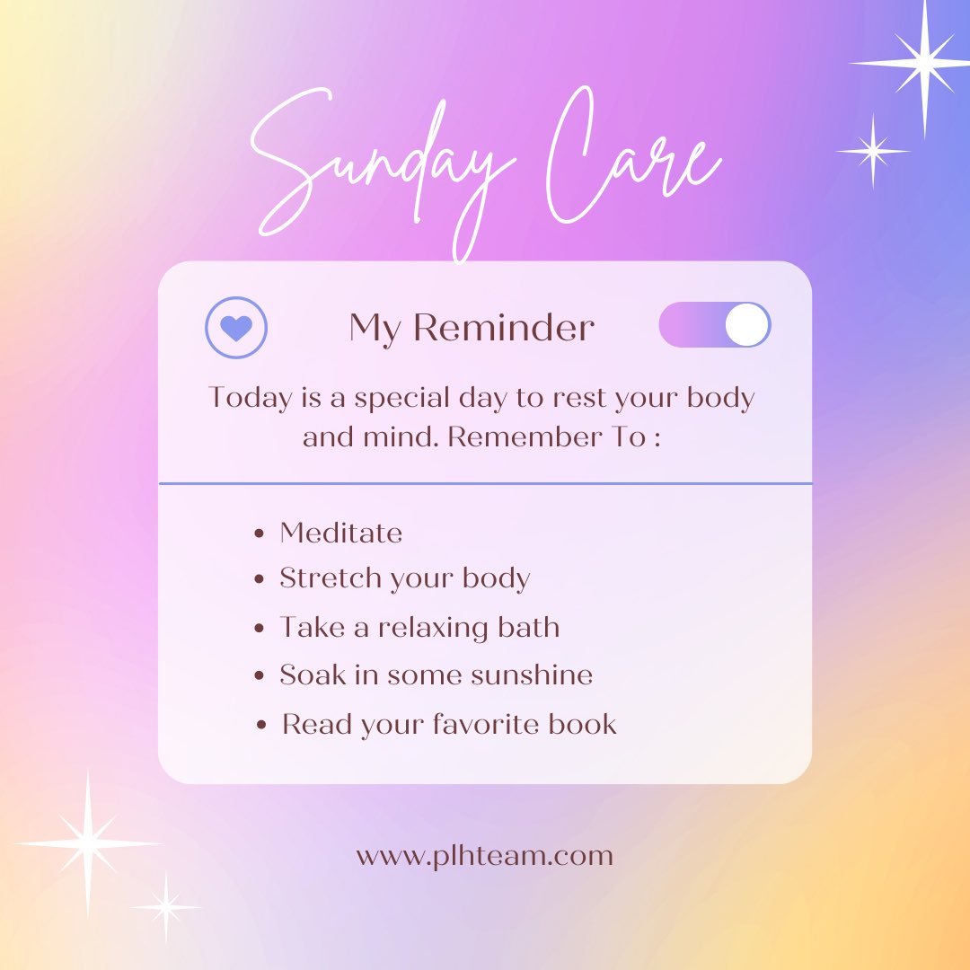 PLHTeam's tweet image. Sunday is a great time for self-care as you prepare for the week ahead. Rest your mind and body. 💕

What is your favorite self-care routine?