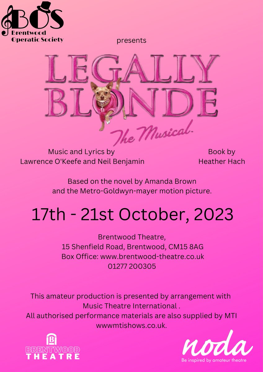B_O_S's tweet photo. Coming to @BrentwoodTheat, October 2023, Legally Blonde the Musical.

#LegallyBlondeTheMusical

Being true to yourself, never goes out of style. https://t.co/FEtalO4b1A