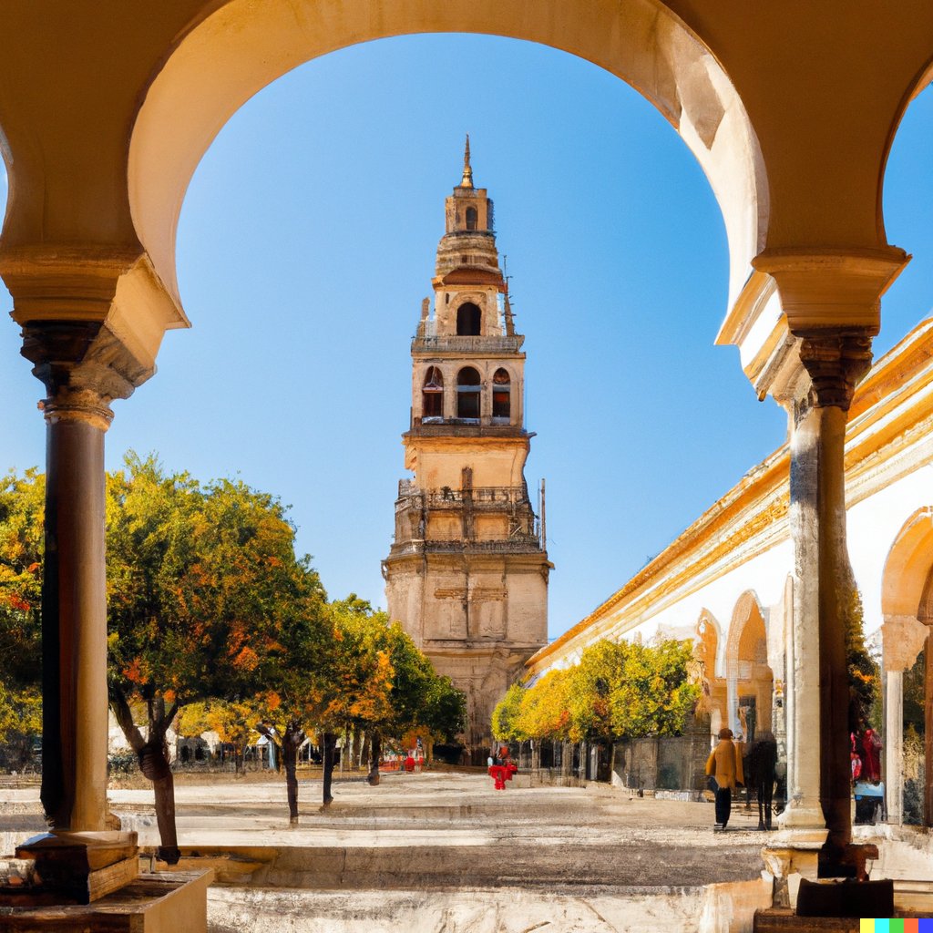 SeetyChat's tweet image. El Patio de los Naranjos de la Mezquita-Catedral de #CordobaEsp, reimaginada con #InteligenciaArtificial. ¿Cuál es la fotografía original?