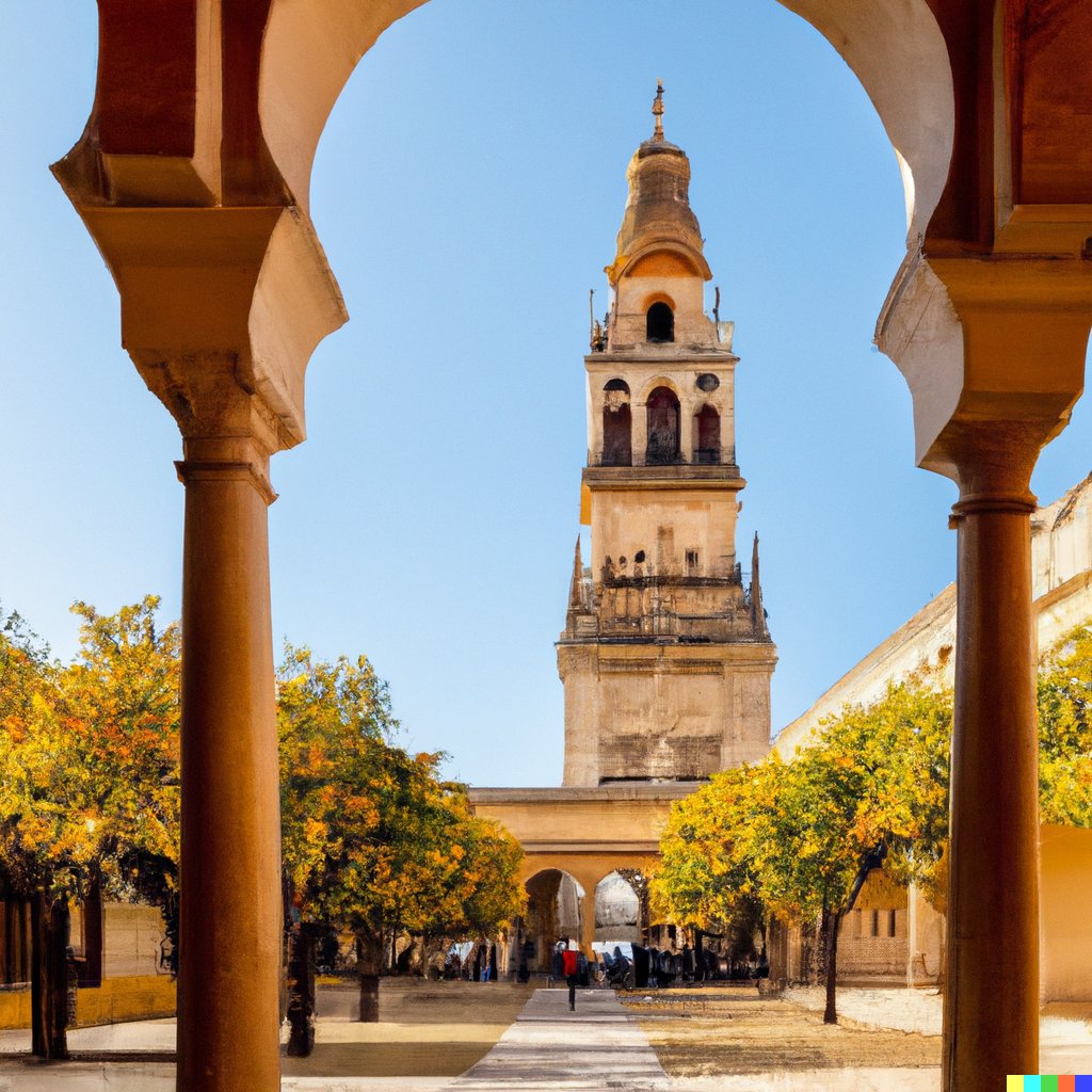 SeetyChat's tweet image. El Patio de los Naranjos de la Mezquita-Catedral de #CordobaEsp, reimaginada con #InteligenciaArtificial. ¿Cuál es la fotografía original?