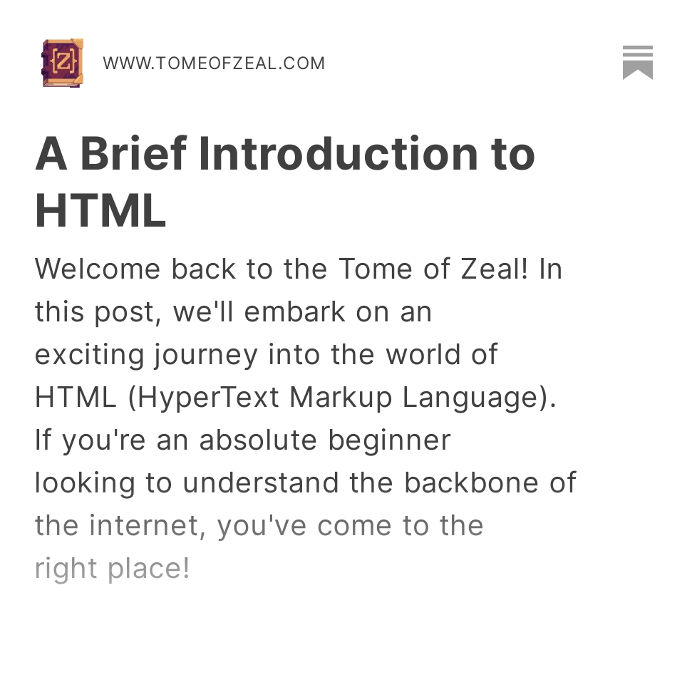 📜 A Brief Introduction to HTML is now available! on the #TomeOfZeal

tomeofzeal.com/p/a-brief-intr… 

#100daysofcodechallenge #100daysofcode #HTML #LearnToCode #webdevelopment