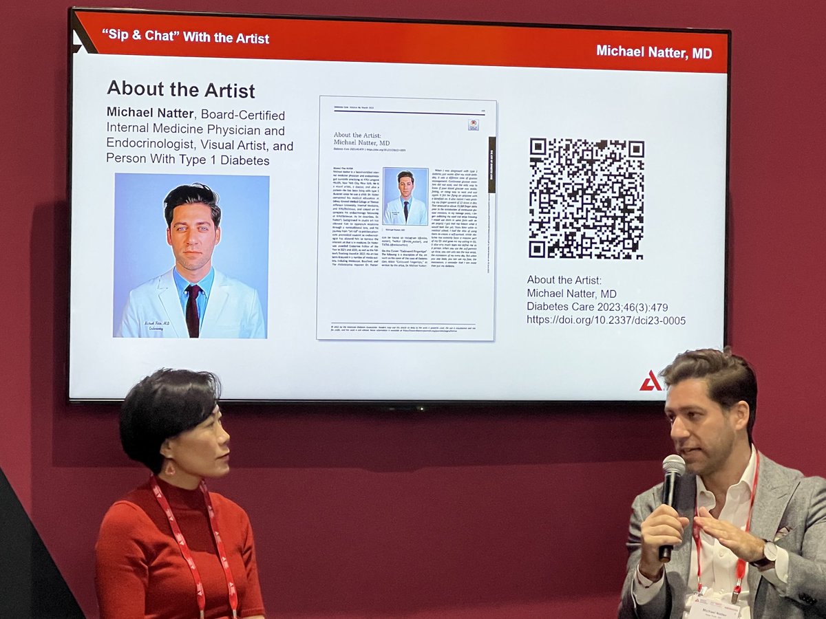 Steven Kahn (@stevenkahn11) on Twitter photo #ADA2023. โฆ<a href="/mike_natter/">Mike Natter, MD</a>โฉ and โฆ<a href="/AliceYYCheng/">Dr. Alice Cheng</a>โฉ discuss his โCalloused Fingertipsโ cover on โฆ<a href="/DiabetesCareADA/">Diabetes Care, a research journal of the ADA ๐</a>โฉ and his life with #T1D. Scan the QR code to potentially like him have your art on the cover. #ADA2023. โฆ<a href="/mike_natter/">Mike Natter, MD</a>โฉ and โฆ<a href="/AliceYYCheng/">Dr. Alice Cheng</a>โฉ discuss his โCalloused Fingertipsโ cover on โฆ<a href="/DiabetesCareADA/">Diabetes Care, a research journal of the ADA ๐</a>โฉ and his life with #T1D. Scan the QR code to potentially like him have your art on the cover.