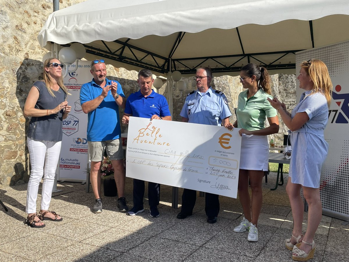 Magnifique journée ⛳️🏌️au profit de l’<a href="/OdpPompiers/">ODP Sapeurs-Pompiers de France</a> organisée par l’association la Belle Aventure.
5️⃣0️⃣0️⃣0️⃣ 💶 au profit de nos orphelins  des <a href="/PompiersFR/">Pompiers de France</a> avec le soutien du <a href="/Sdis77/">Sapeurs-Pompiers 77</a> <a href="/Udsp77/">UDSP 77</a>, de la section 🏌️ des 🚒 77, et présence de <a href="/GarreauIsoline/">Isoline Garreau</a>