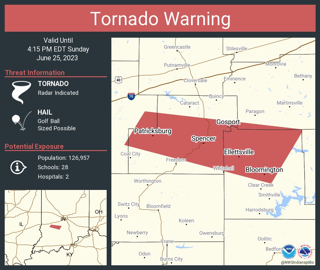 NWSIndianapolis's tweet photo. Tornado Warning including Bloomington IN, Ellettsville IN and  Spencer IN until 4:15 PM EDT https://t.co/4KJ7WgiFBi