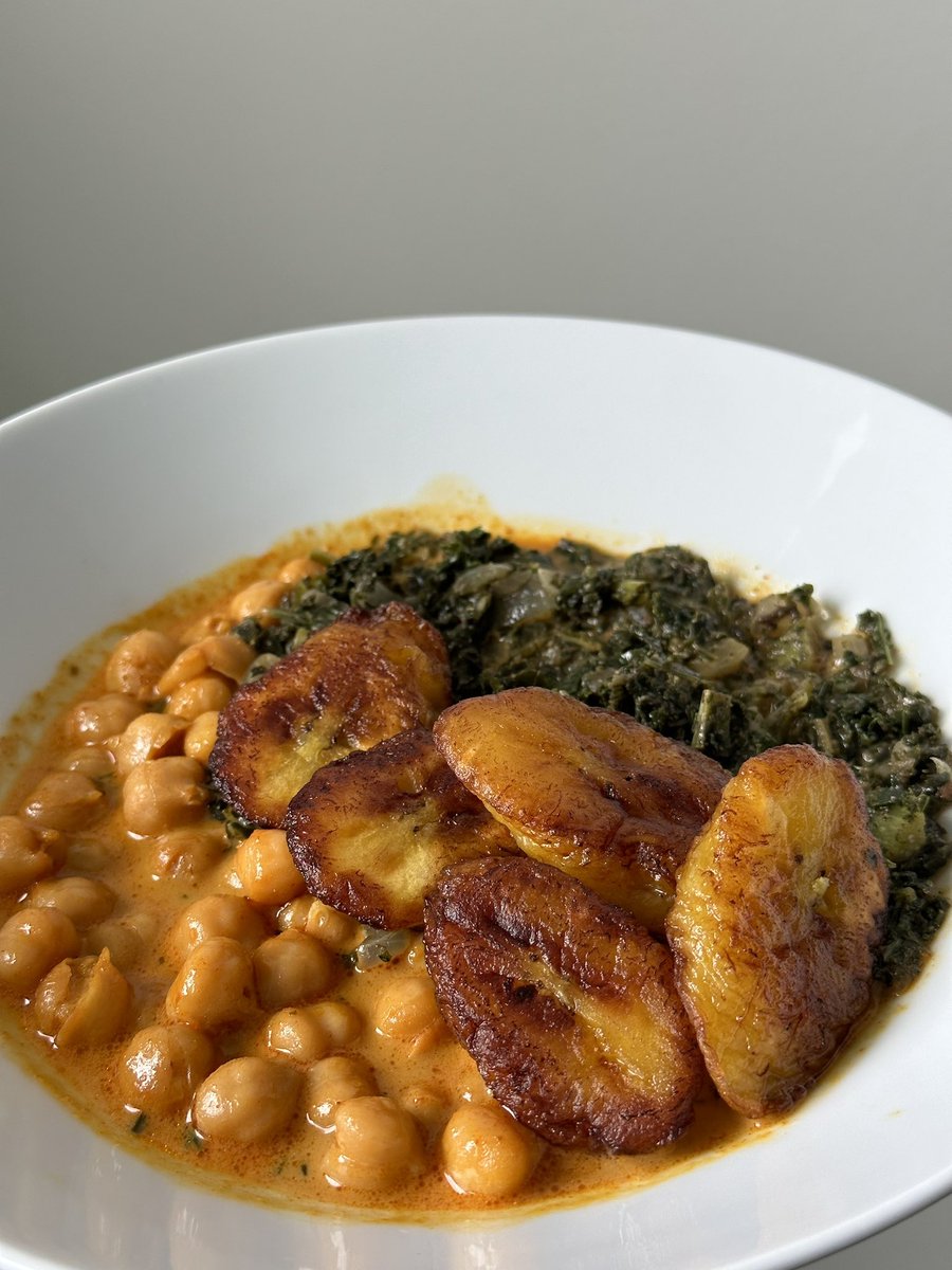 a pantry/freezer clean out meal. 
chickpeas in coconut milk
jerk kale
sweet plantain