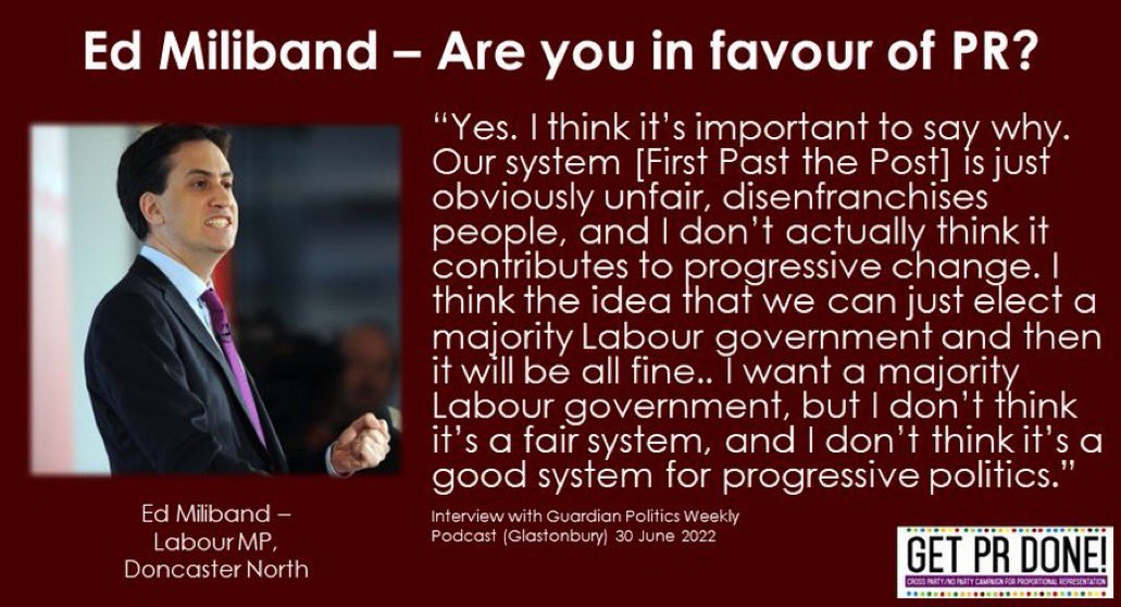 #Glastonbury 
On 30th June 2022 @Ed_Miliband 
Labour MP made this comment about #ProportionalRepresentation whilst attending the Glastonbury Music Festival.
#GetPRDone