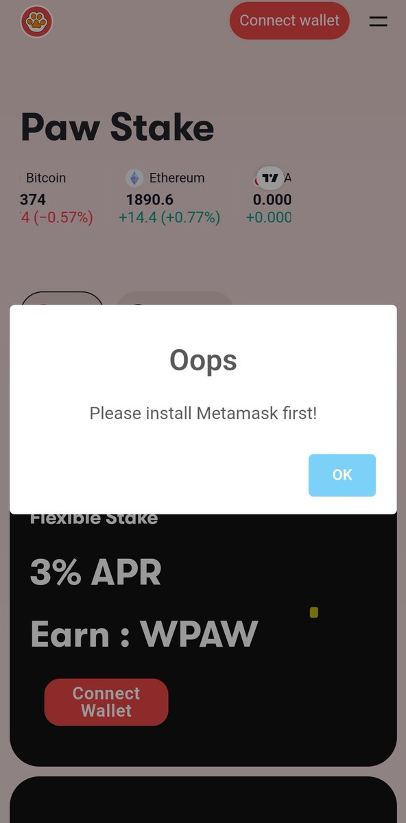 @PawChain What if it tells me I have an error connecting my wallet? Like this, but I have a metamask wallet