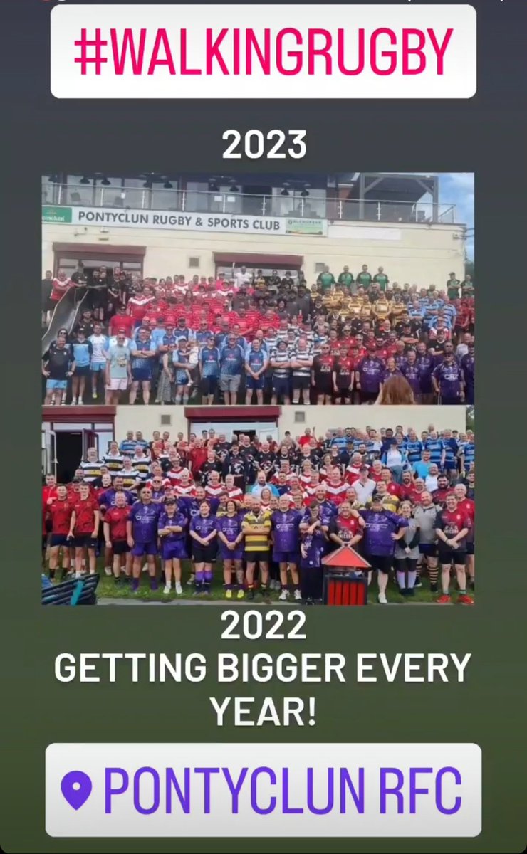 Getting bigger every year!
 So proud to help host the Walking Rugby Festival today! @PontyclunCC @AllWalesSport @BBCSportWales @Dai_Sport_ @WelshRugbyUnion @WRU_Community @PontyclunWR