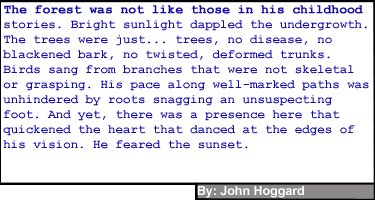 My 75-word micro-fiction from <a href="/paragraphplanet/">Paragraph Planet</a> yesterday.

Thank you for your kind comments.