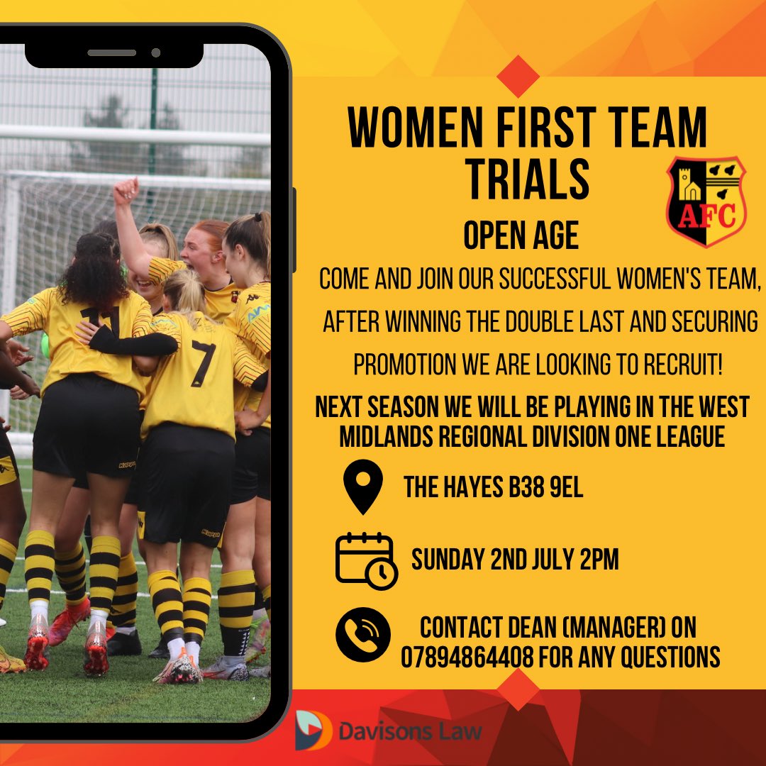 Alvechurch Women FC (@alvechurchwomen) on Twitter photo ๐๐๐ฃ๐ฉ ๐ฉ๐ค ๐๐ ๐ฅ๐๐ง๐ฉ ๐ค๐ ๐ฉ๐๐ ๐๐ญ๐๐๐ฉ๐๐ฃ๐ ๐ฅ๐ง๐ค๐๐๐๐ฉ ๐๐ค๐๐ฃ๐ ๐ค๐ฃ ๐๐ฉ ๐ผ๐ก๐ซ๐๐๐๐ช๐ง๐๐ ๐๐ค๐ข๐๐ฃ?
Then don't miss out next weekend as Alvechurch Women FC are hosting their open trials! ๐
No need to book just turn up ๐
#AlvechurchWomen ๐๐๐ฃ๐ฉ ๐ฉ๐ค ๐๐ ๐ฅ๐๐ง๐ฉ ๐ค๐ ๐ฉ๐๐ ๐๐ญ๐๐๐ฉ๐๐ฃ๐ ๐ฅ๐ง๐ค๐๐๐๐ฉ ๐๐ค๐๐ฃ๐ ๐ค๐ฃ ๐๐ฉ ๐ผ๐ก๐ซ๐๐๐๐ช๐ง๐๐ ๐๐ค๐ข๐๐ฃ?
Then don't miss out next weekend as Alvechurch Women FC are hosting their open trials! ๐
No need to book just turn up ๐
#AlvechurchWomen