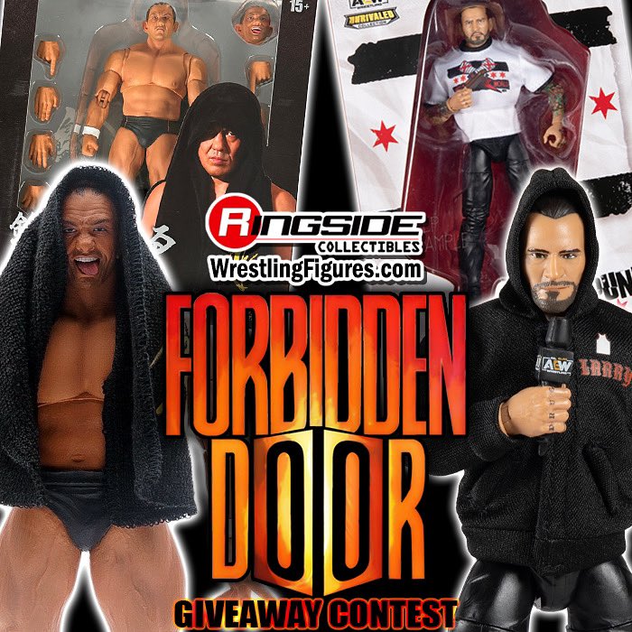 RingsideC's tweet photo. 🚪 FORBIDDEN DOOR GIVEAWAY 🚪 

Enter our #AEW x #NJPW: #ForbiddenDoor Giveaway Contest for your chance to win @suzuki_D_minoru & @CMPunk Ringside Exclusives!

To enter:
- Must be following @ringsidec 
- Like & Retweet THIS tweet
- Reply below tagging three friends and letting us know what your “Forbidden Door” Dream Match would be!

Winners will be selected at random out of everyone who entered and followed the rules. Winners to be announced next week.

***YOU WILL ONLY EVER BE CONTACTED BY THIS ACCOUNT***
If any other account poses to be us and asks you for any information please report and block them! We will never ask you for payment information or to click any links!

#RingsideCollectibles #WrestlingFigures #AllEliteWrestling #Jazwares #AEWRampage #AEWDynamite #NewJapan #NewJapanProWrestling #MinoruSuzuki #CMPunk