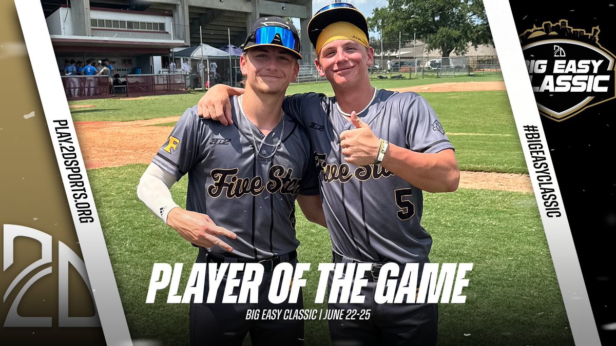 2D Sports Player of the Game (@2dsportspog) on Twitter photo ⭐️ PLAYER OF THE GAME ⭐️
Tyler Ferguson: 2-3 2B 2B 4RBI
Alex Dupuy: 3-3 1B 1B 2B 3RBI
Summer Team: <a href="/team_louisiana/">Team Louisiana Baseball</a>
#BigEasyClassic
<a href="/2DsportsLA/">2D Sports Louisiana</a> ⭐️ PLAYER OF THE GAME ⭐️
Tyler Ferguson: 2-3 2B 2B 4RBI
Alex Dupuy: 3-3 1B 1B 2B 3RBI
Summer Team: <a href="/team_louisiana/">Team Louisiana Baseball</a>
#BigEasyClassic
<a href="/2DsportsLA/">2D Sports Louisiana</a>